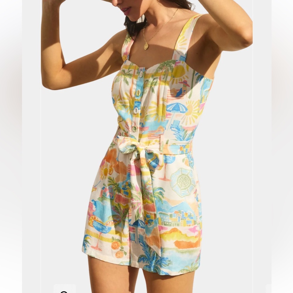 Tropical Print Button-Up Romper
